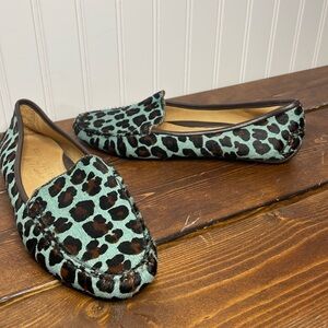 Patricia Green “Jillian” Teal Blue Leopard Calf Hair Loafer